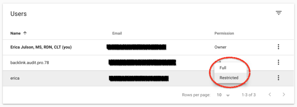 How to change permissions in Google Search Console