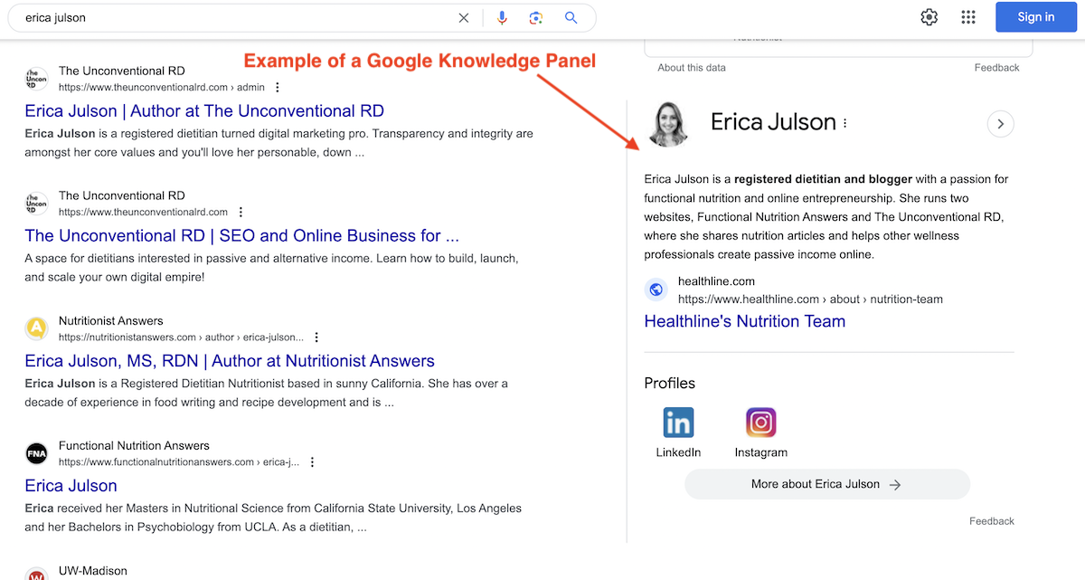 Example of a Google Knowledge Panel