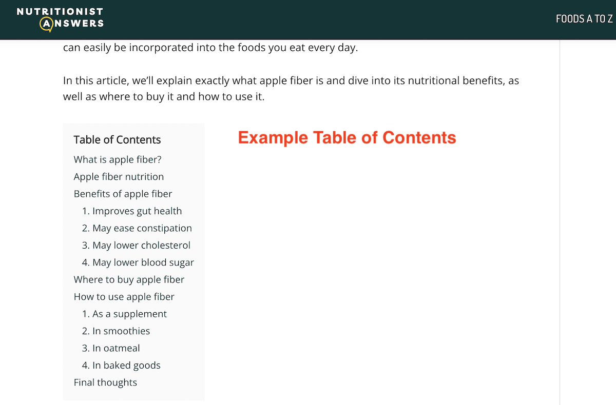 Example of a table of contents inside a blog post made with LuckyWP Table of Contents plugin